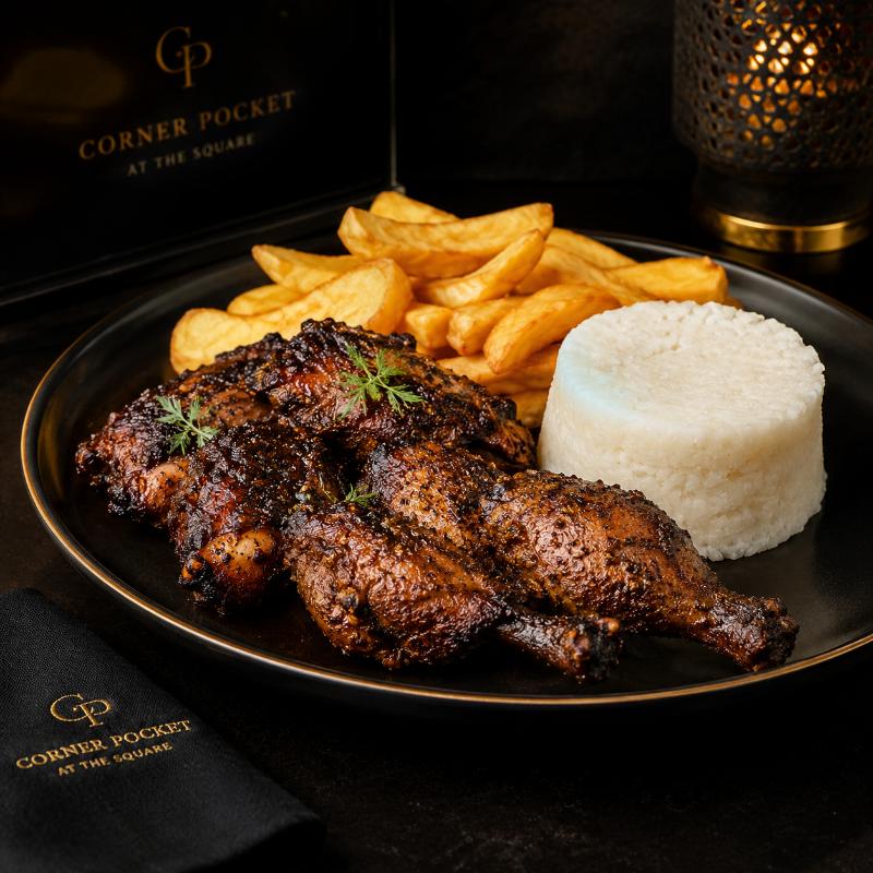 Nsuku braai plate with chips and pap
